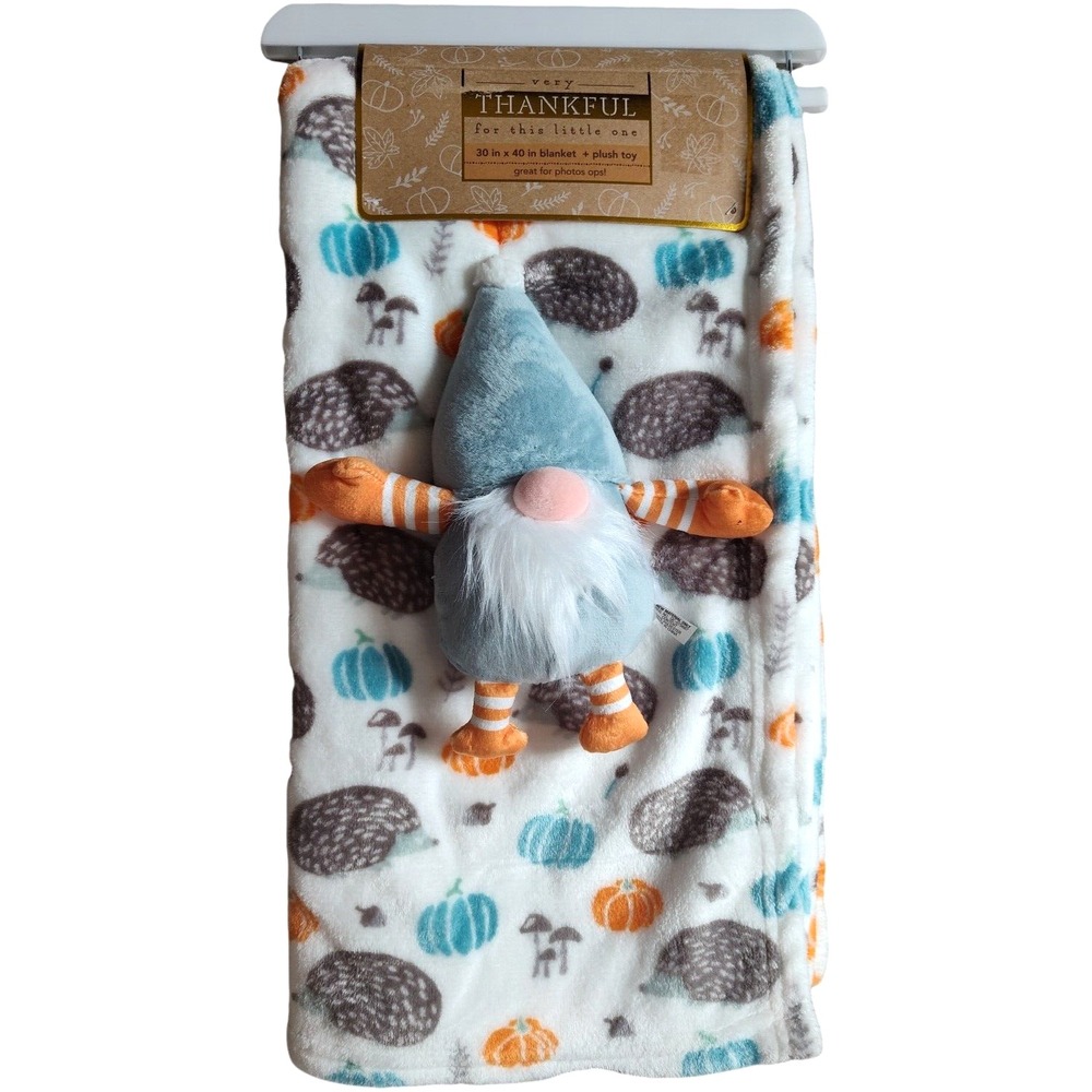 Thankful Baby's 1st Thanksgiving Blanket Gnome Lovey Toy Dream Kids Pumpkin NWT‎